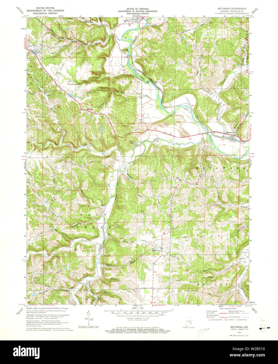 USGS TOPO Map Indiana IN Metamora 160666 1972 24000 Restoration Stock