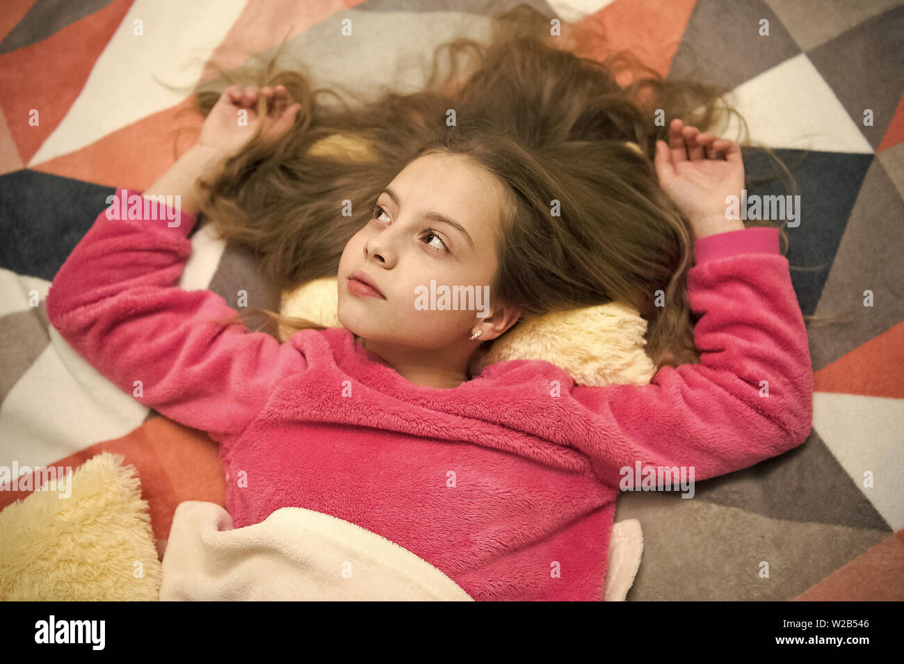 Girl Little Child Relax At Home Evening Relaxation Before Sleep