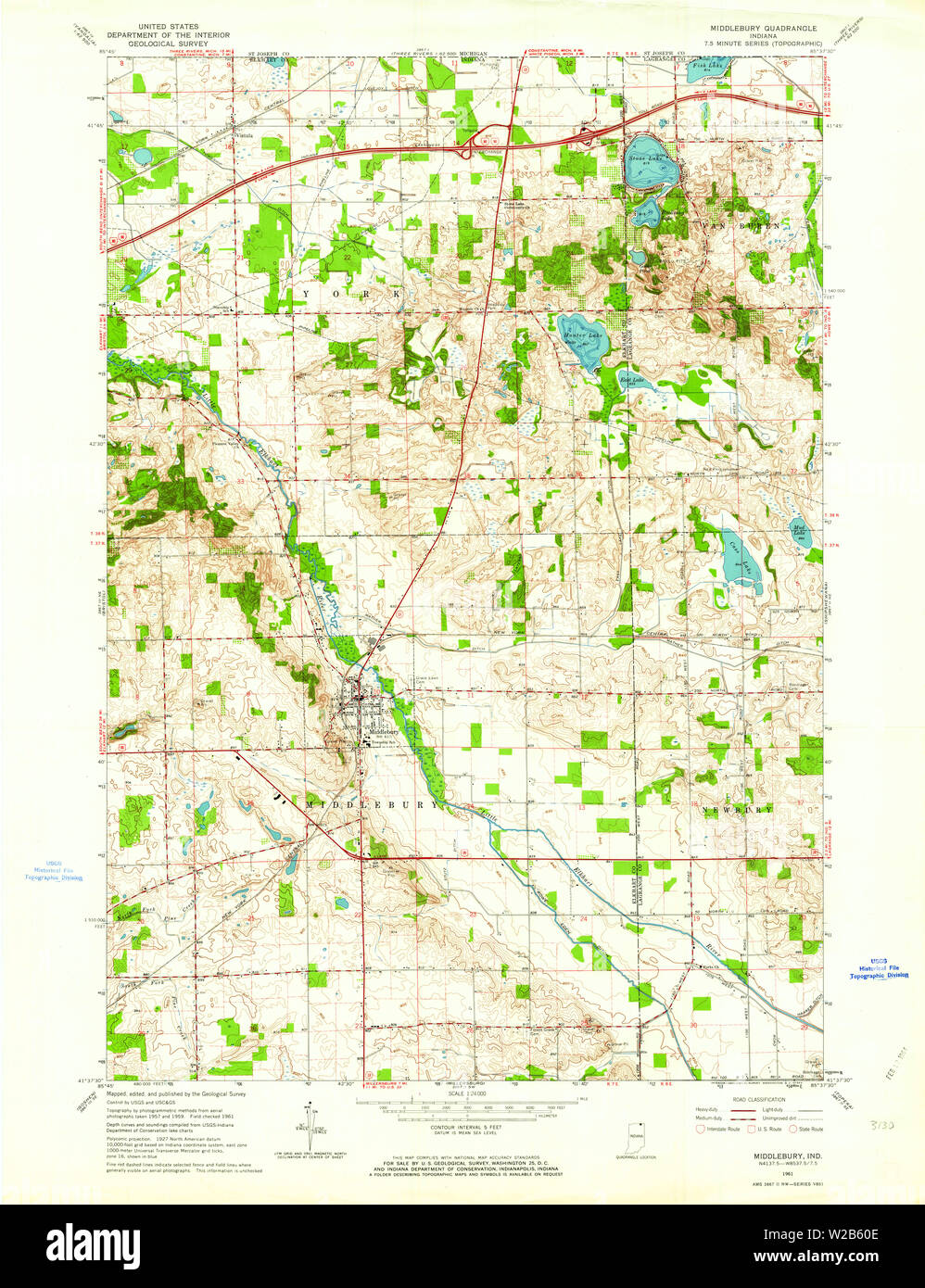 USGS TOPO Map Indiana IN Middlebury 160682 1961 24000 Restoration Stock Photo