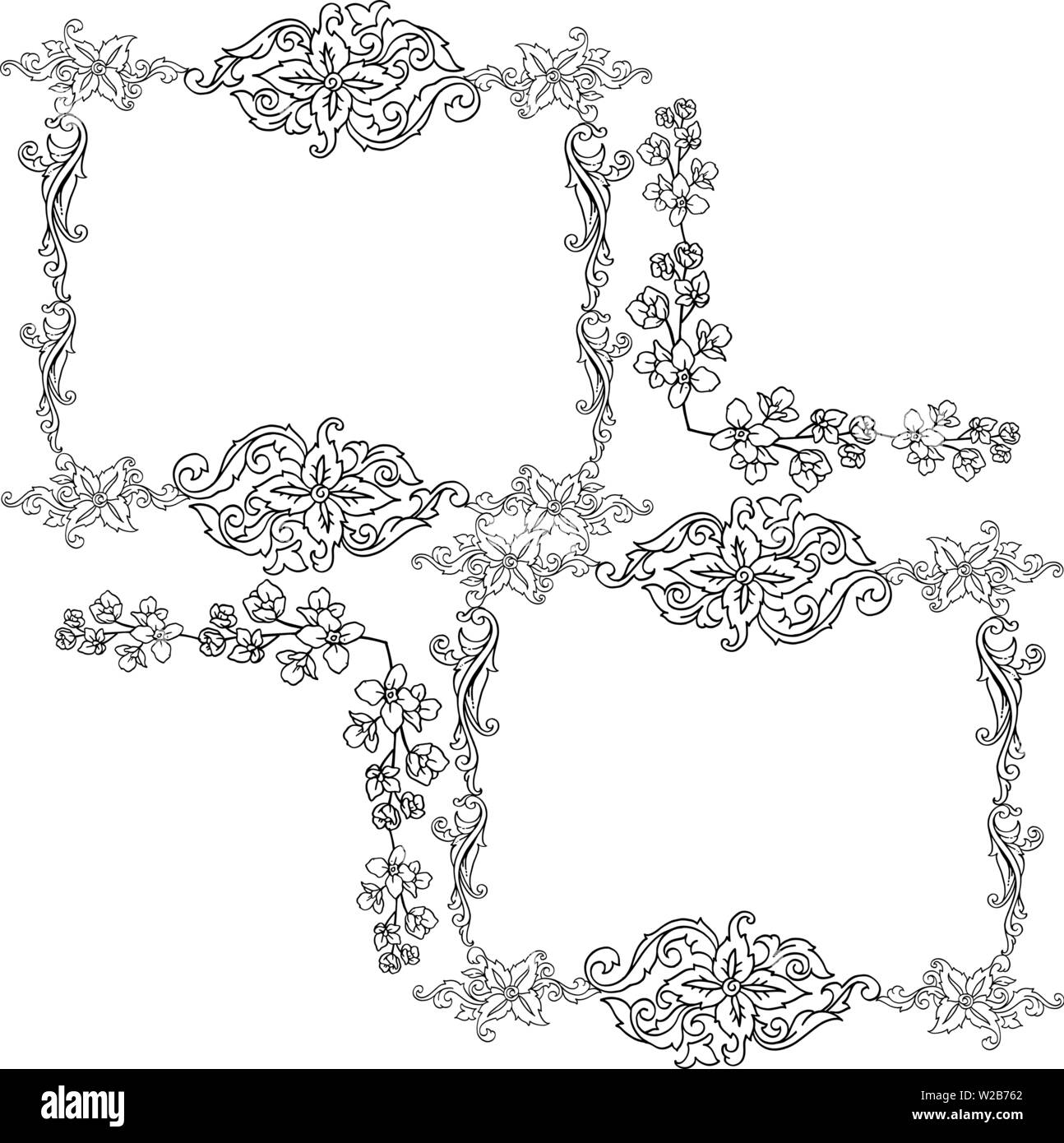 Vector illustration shape of card with abstract leaf flower frame hand ...