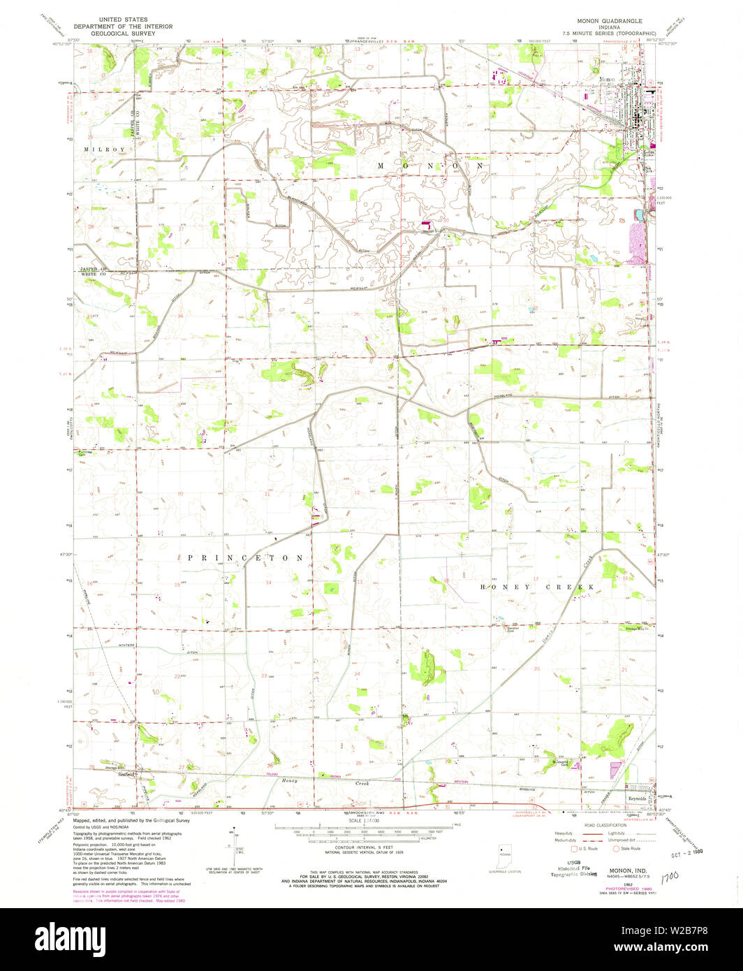 USGS TOPO Map Indiana IN Monon 160720 1962 24000 Restoration Stock Photo