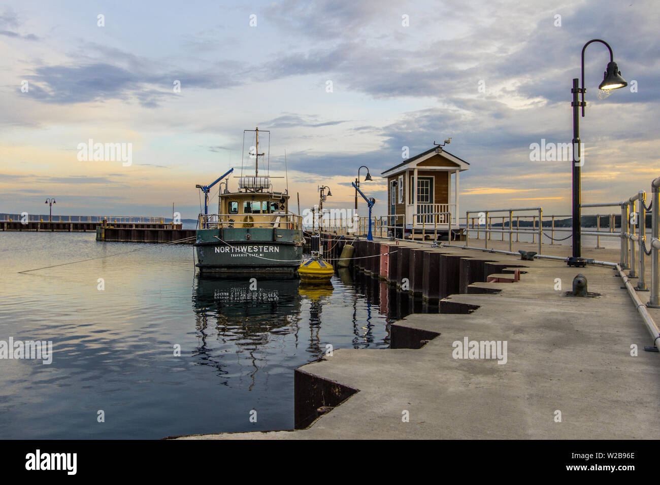 Traverse City, Michigan - Research vessels docked at Northern Michigan University on the Great Lakes coast as climate change becomes a concern. Stock Photo