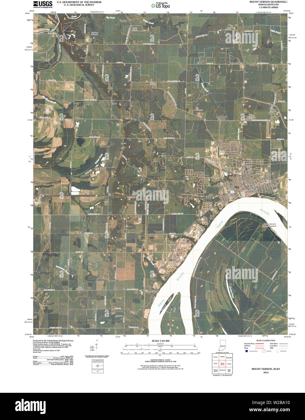 USGS TOPO Map Indiana IN Mount Vernon 20100610 TM Restoration Stock Photo
