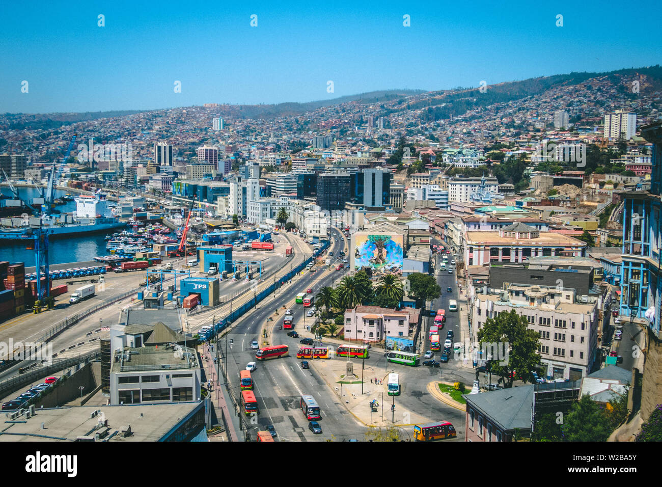 VALPARAISO, CHILE - FEBRUARY 2015: A View of downtown Valparaiso Stock Photo
