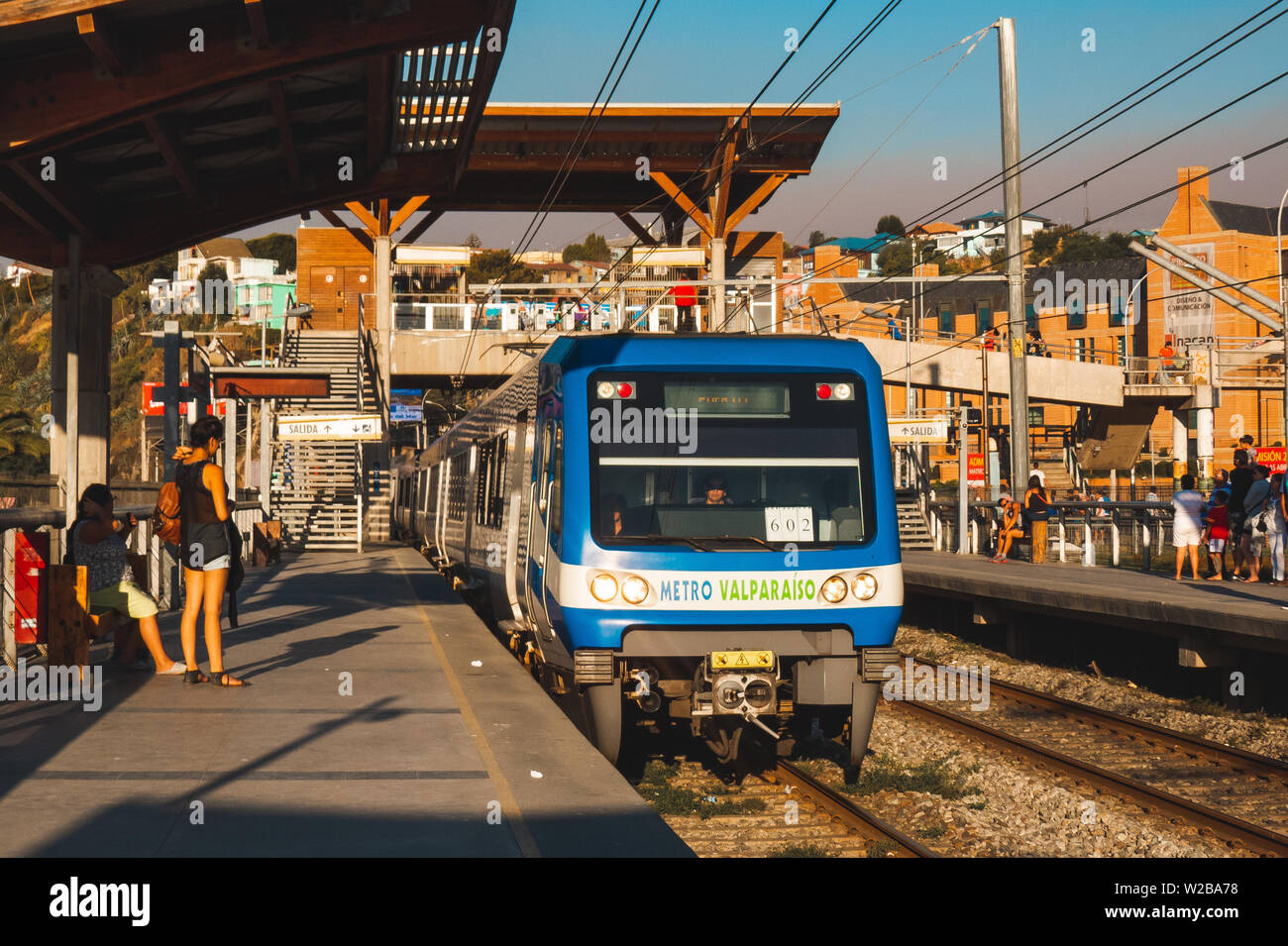 VALPARAISO CHILE FEBRUARY 2015 A Valparaiso Metro train entering