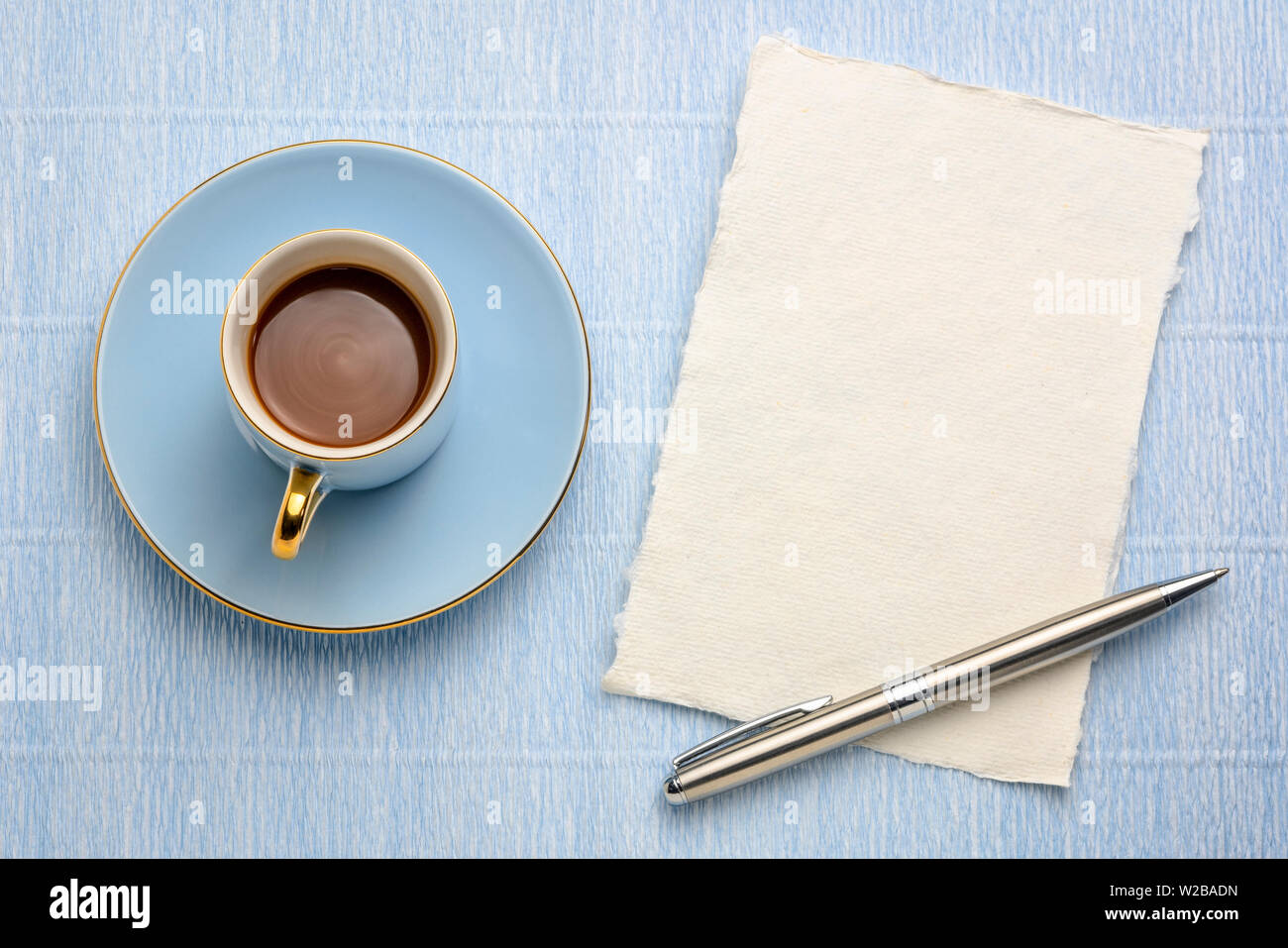small sheet of blank white Khadi rag paper with a cup of coffee Stock ...