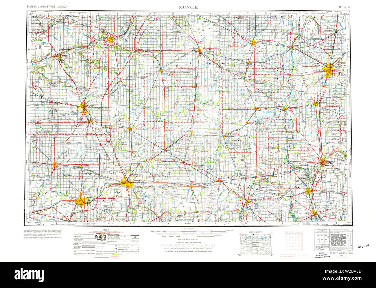 USGS TOPO Map Indiana IN Muncie 160083 1953 250000 Restoration Stock Photo Alamy