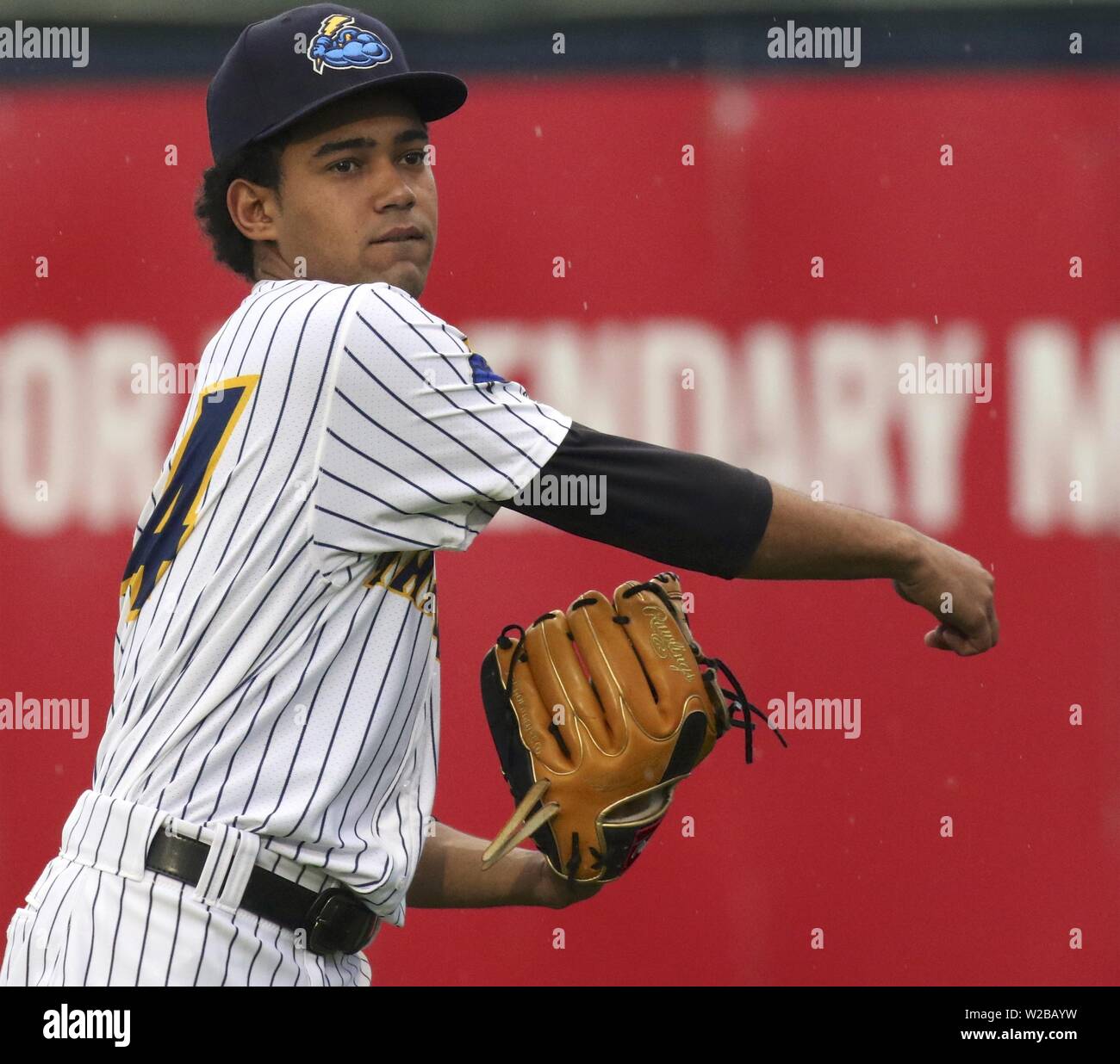 Trenton, New Jersey, USA. 18th June, 2019. The New York Yankees' number  four prospect, 20-year-old pitcher DEIVI GARCIA of the Trenton Thunder, was  promoted to the Scranton/Wilkes-Barre RailRiders today after he was