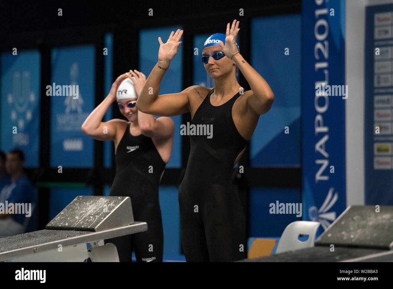 Naples, Italy. 06th July, 2019. Fourth day of Swimming at the Scandone Pool 200m Butterfly M Individual 200m, 200m Breaststroke M 100m Breaststroke, W50 Breaststroke M1500m Freestyle. Credit: Massimo Solimene/Pacific Press/Alamy Live News Stock Photo