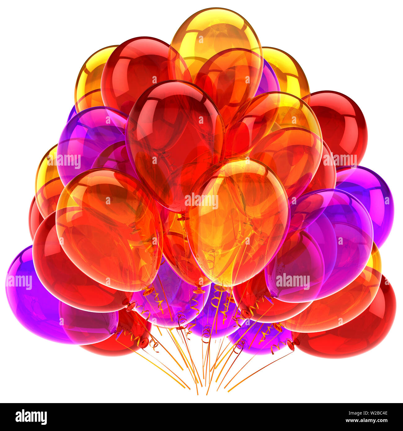 3d illustration of party balloons multicolored birthday decoration red ...