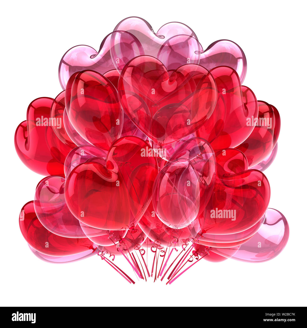 3d illustration of pink party event balloons bunch heart shaped red ...