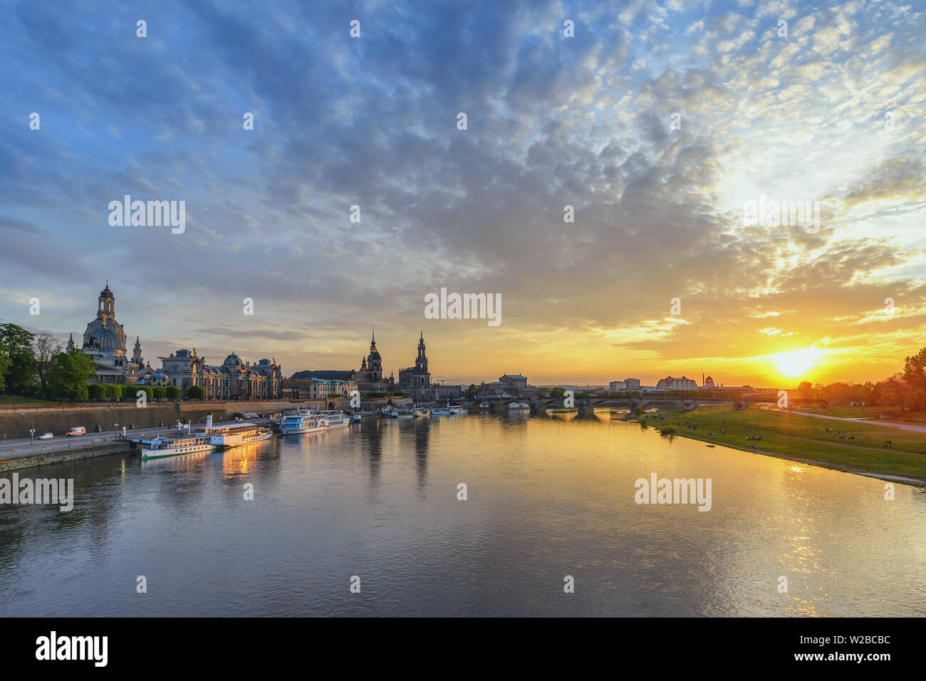 Dresden Germany, sunset city skyline at Elbe River Stock Photo