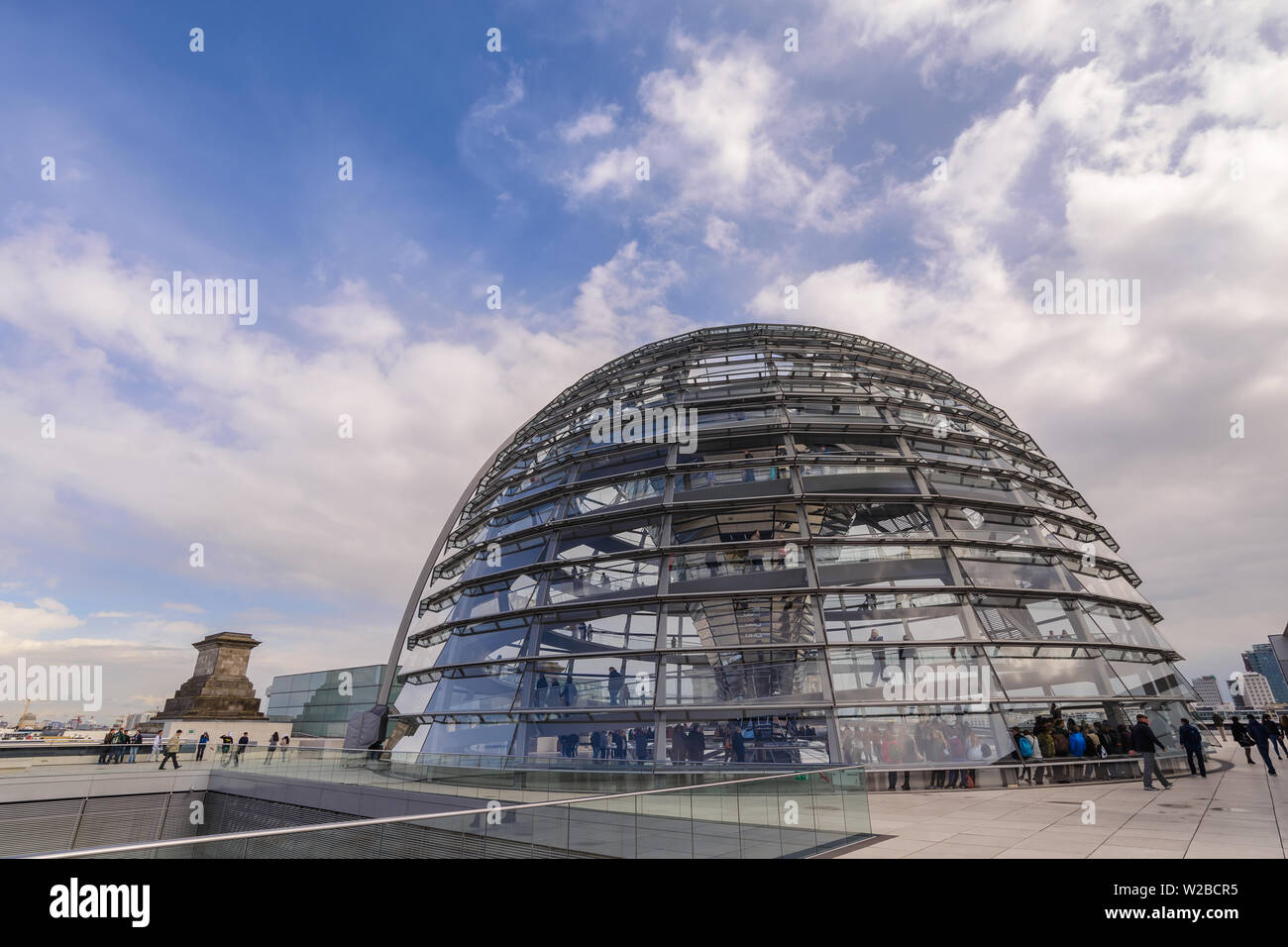 BERLIN, GERMANY - MAY 10, 2017: Berlin Germany, glass dome of Reichstag Bundestag and city skyline Stock Photo