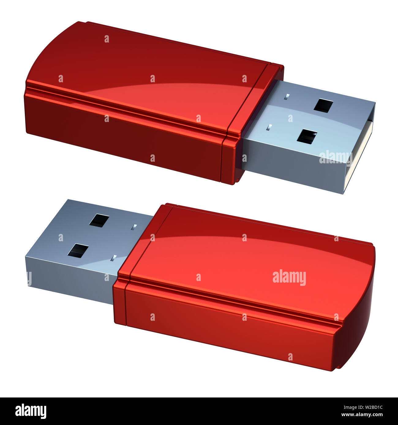3d illustration of USB flash drive memory stick closeup red glossy