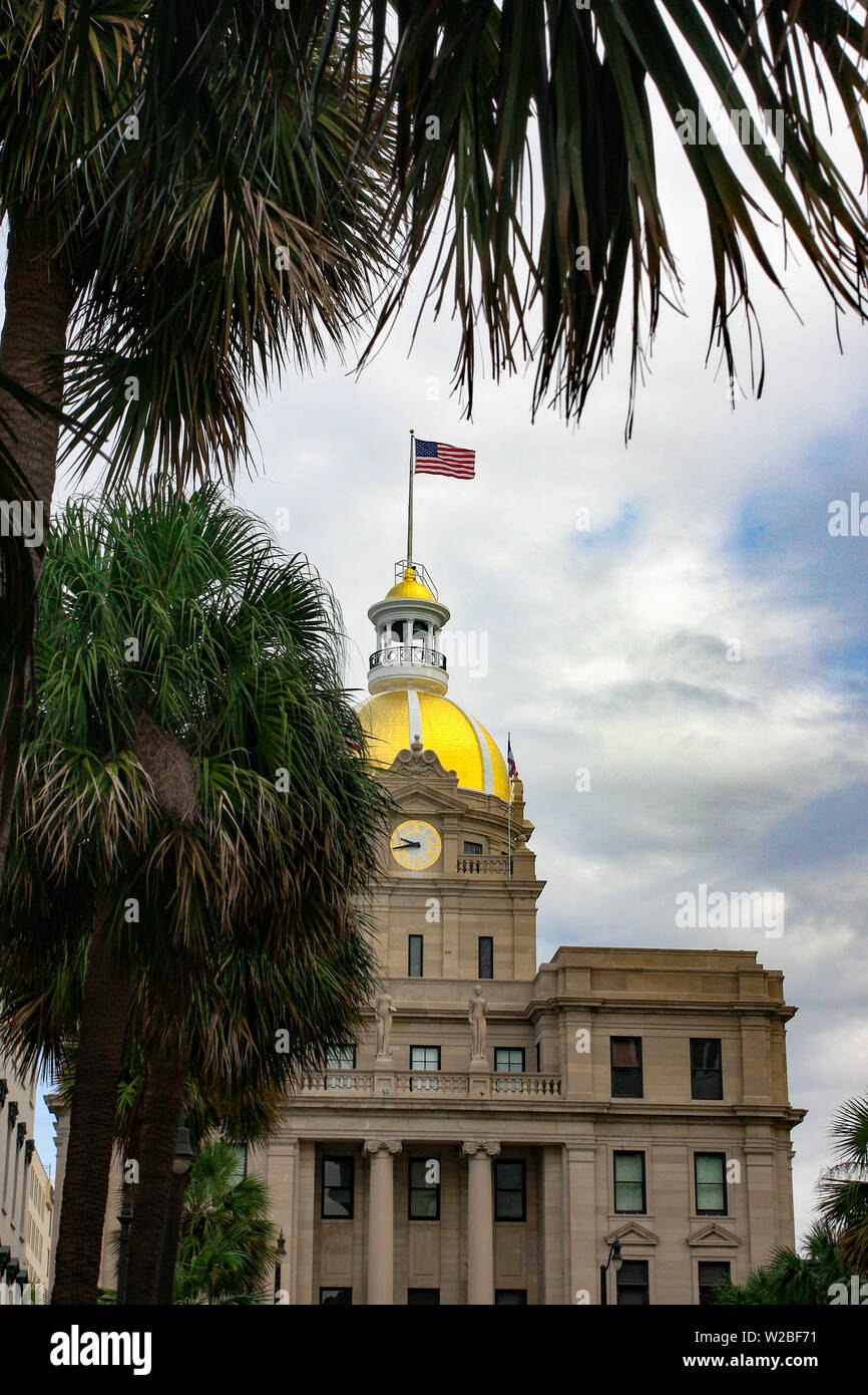 Beautiful gold domed City Hall in historic Savannah, Georgia. Stock Photo