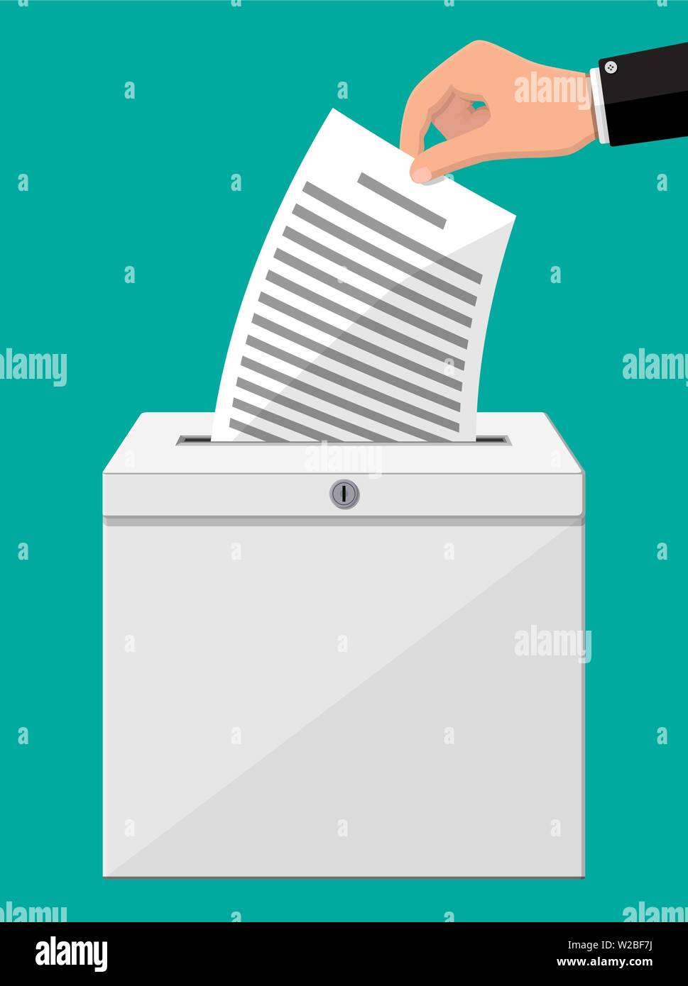 Ballot box. Container with lock full of documents Stock Vector