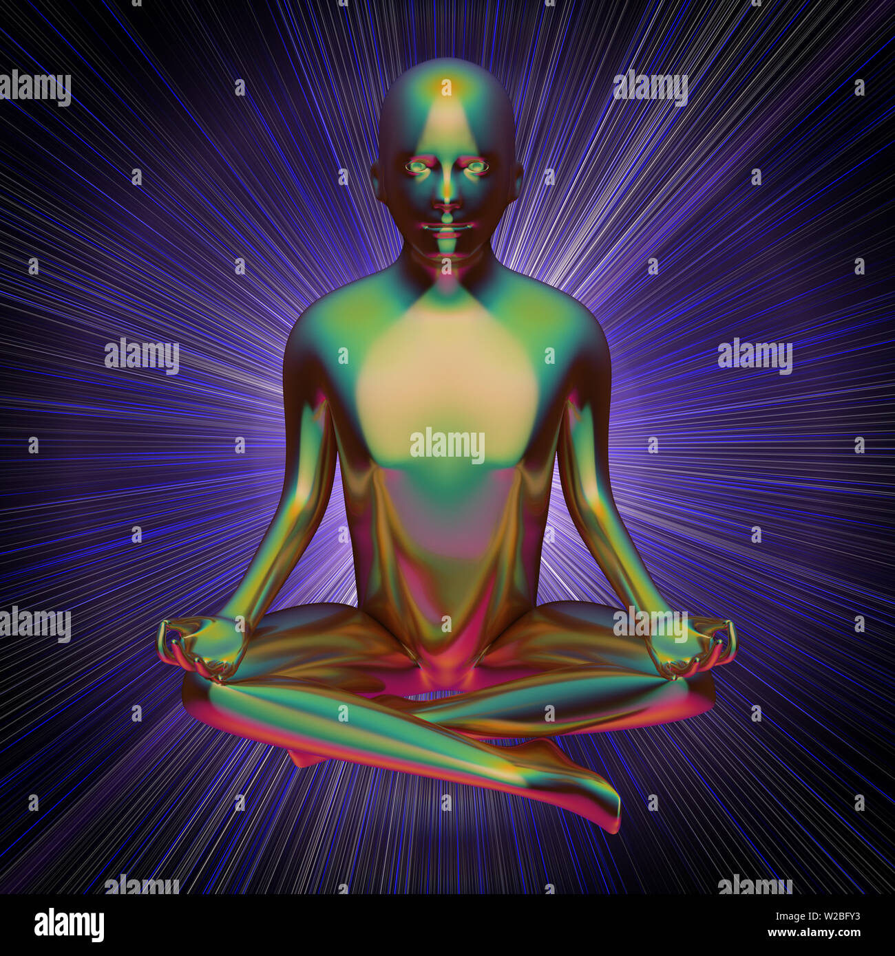 3d illustration of iron man yoga lotus pose figure stylized colorful on  blue flash. Human character person meditate calm nirvana hypnosys zen like  sym Stock Photo - Alamy