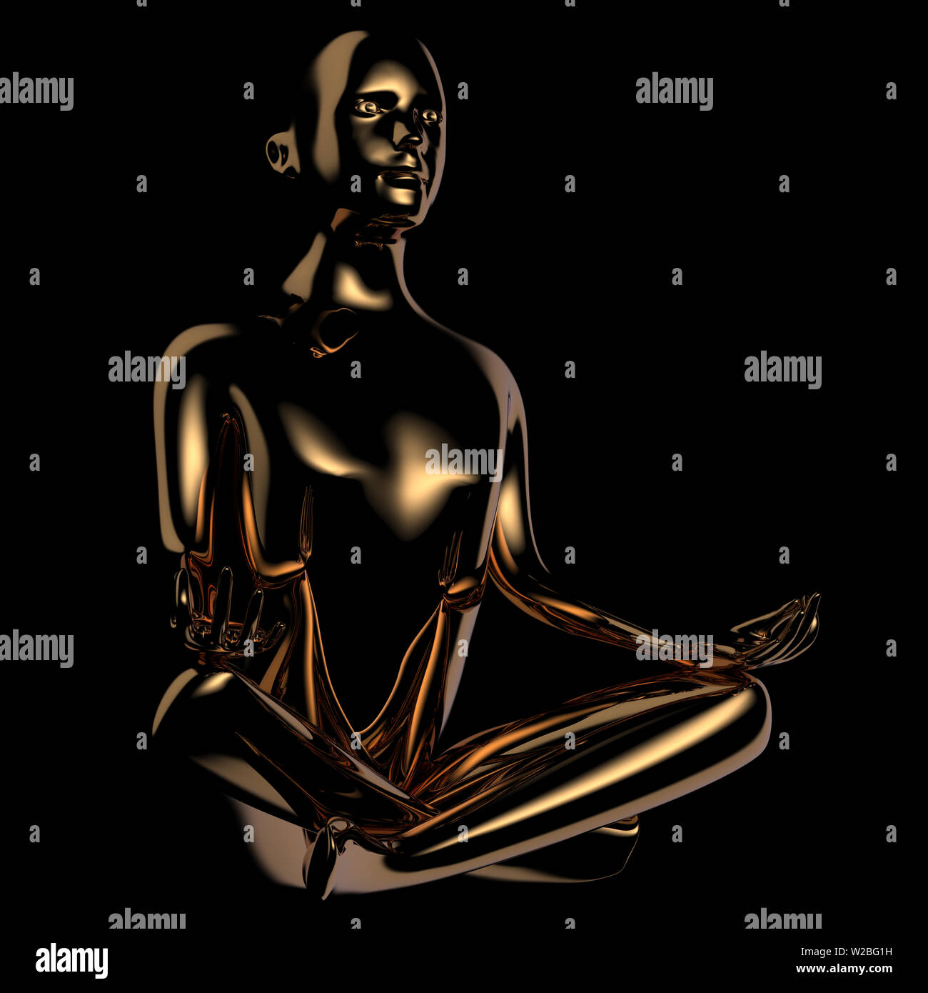 3d illustration of man lotus position stylized figure dark golden