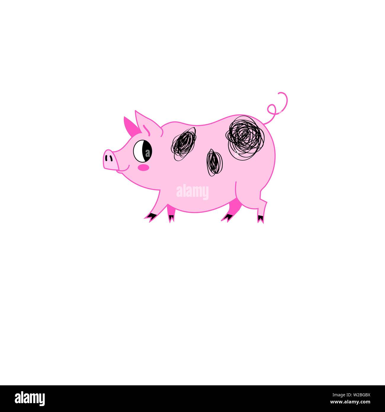 Vector illustration of pink funny pig on a white background. Sample for ...