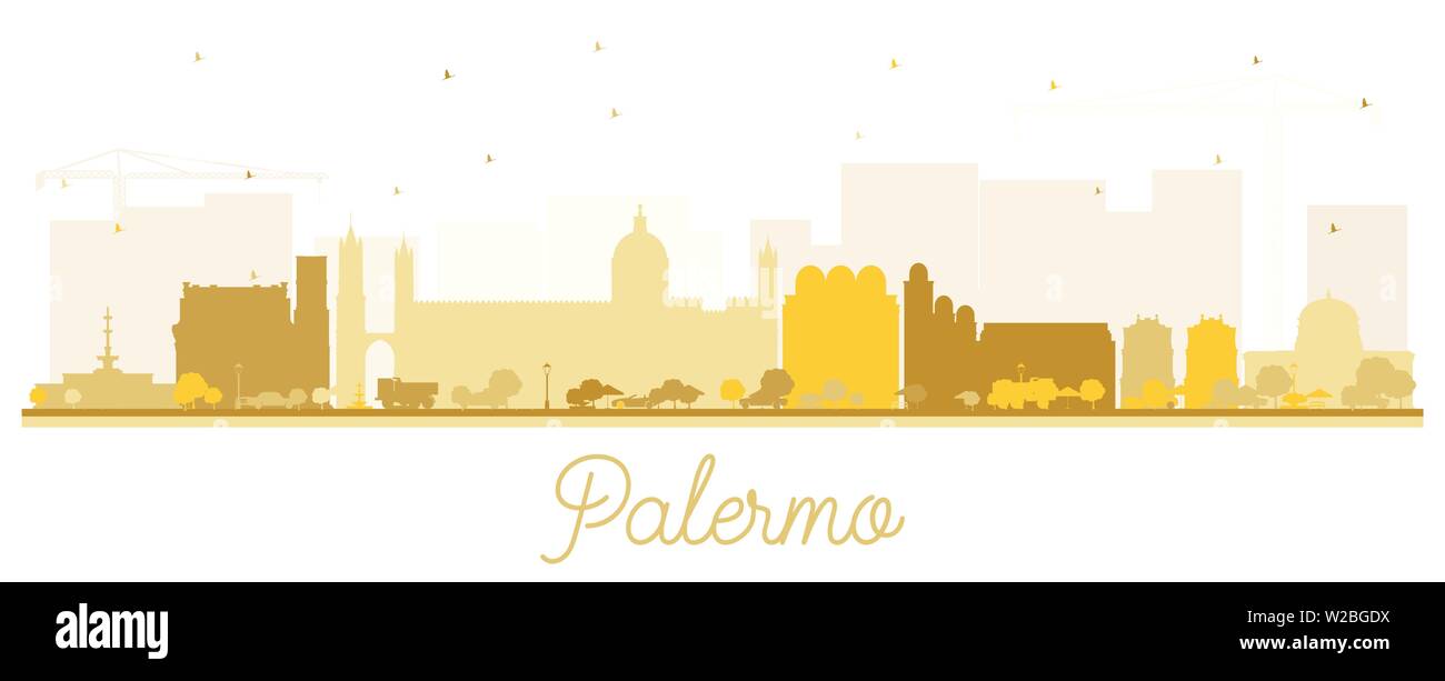 Palermo Italy City Skyline Silhouette with Golden Buildings Isolated on White. Vector Illustration. Travel and Tourism Concept. Stock Vector