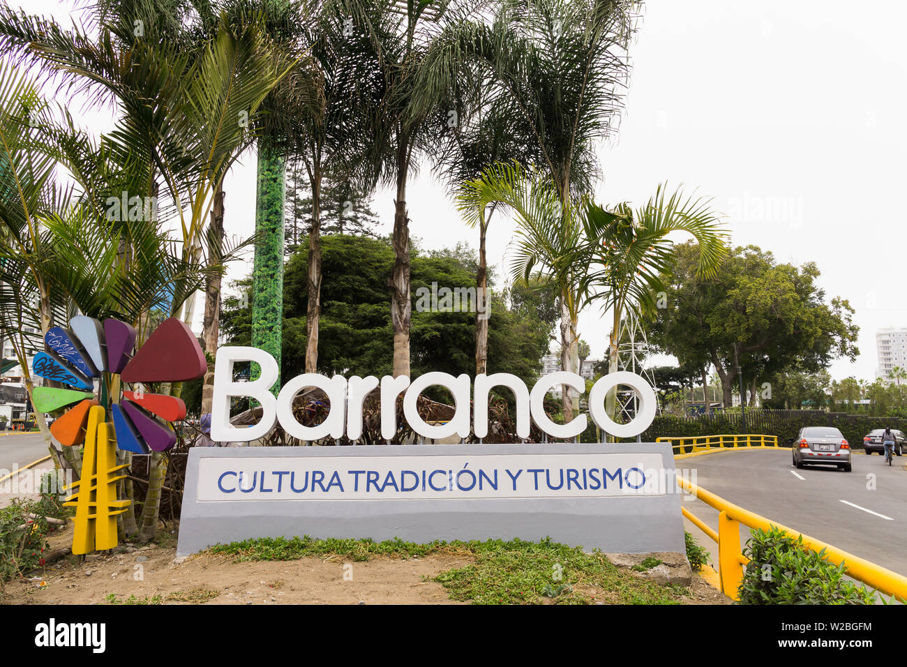 Barranco, Lima, Peru - Barranco letters indicating arrival to the Barranco district. Lima, Peru, South America. Stock Photo