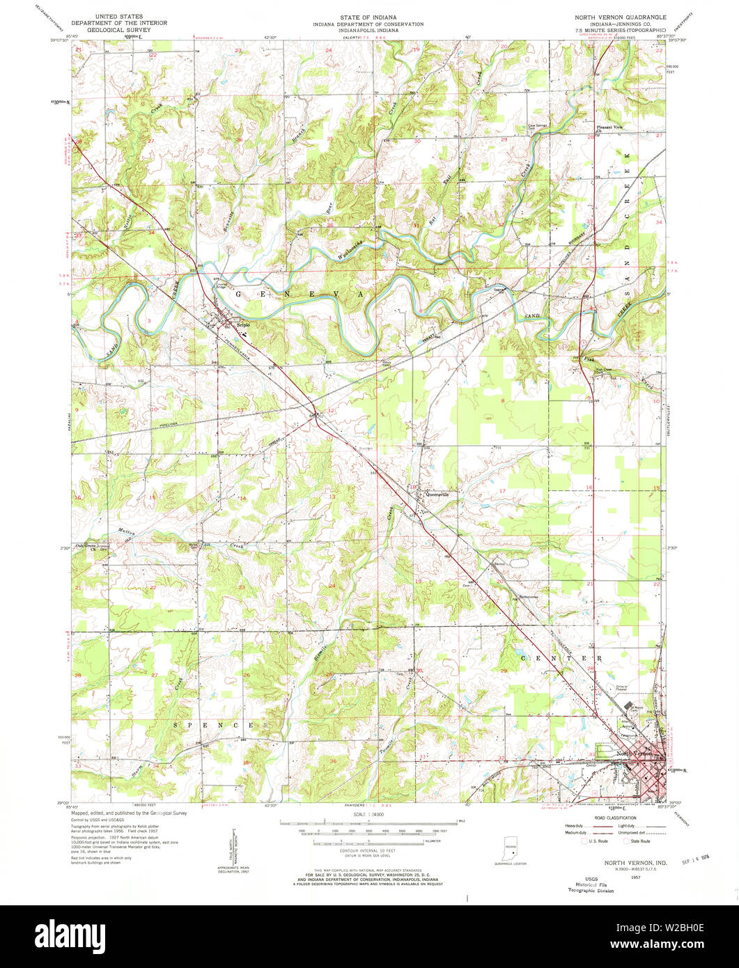 USGS TOPO Map Indiana IN North Vernon 160143 1957 24000 Restoration Stock Photo