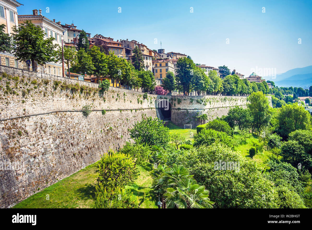 City wall of the old town of Bergamo Lombardy Italy Stock Photo