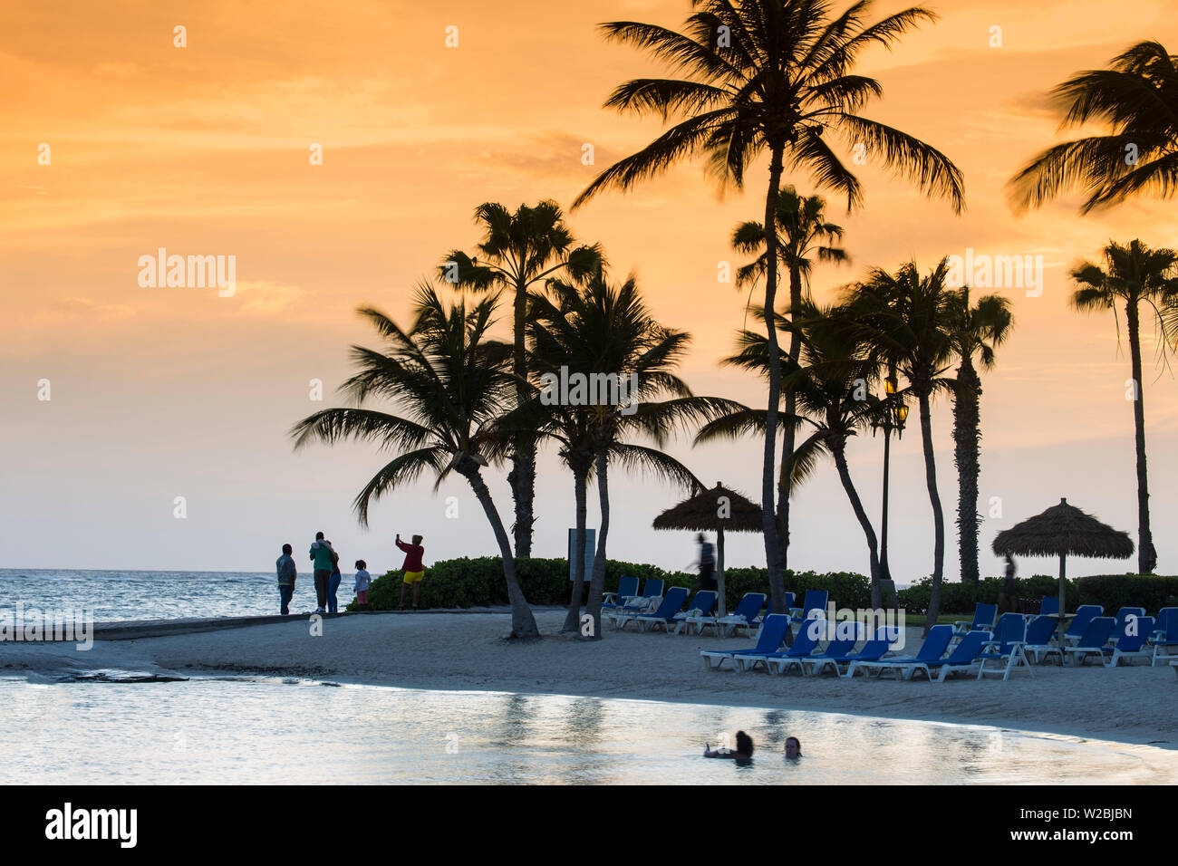 Caribbean, Netherland Antilles, Aruba, Beach at Renaissance resort and casino - Ocean Suites Stock Photo
