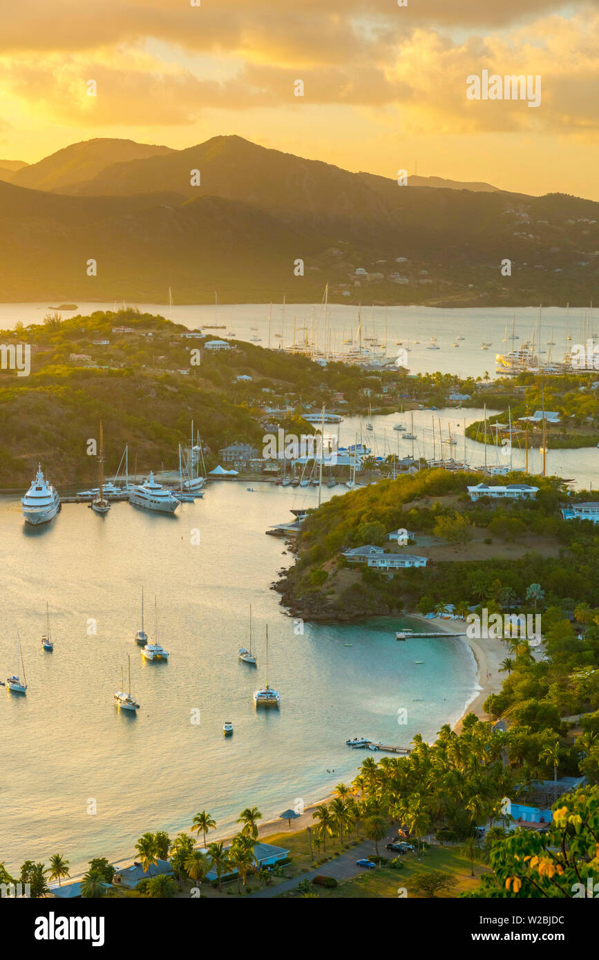 Caribbean, Antigua, English Harbour from Shirley Heights, Sunset Stock Photo