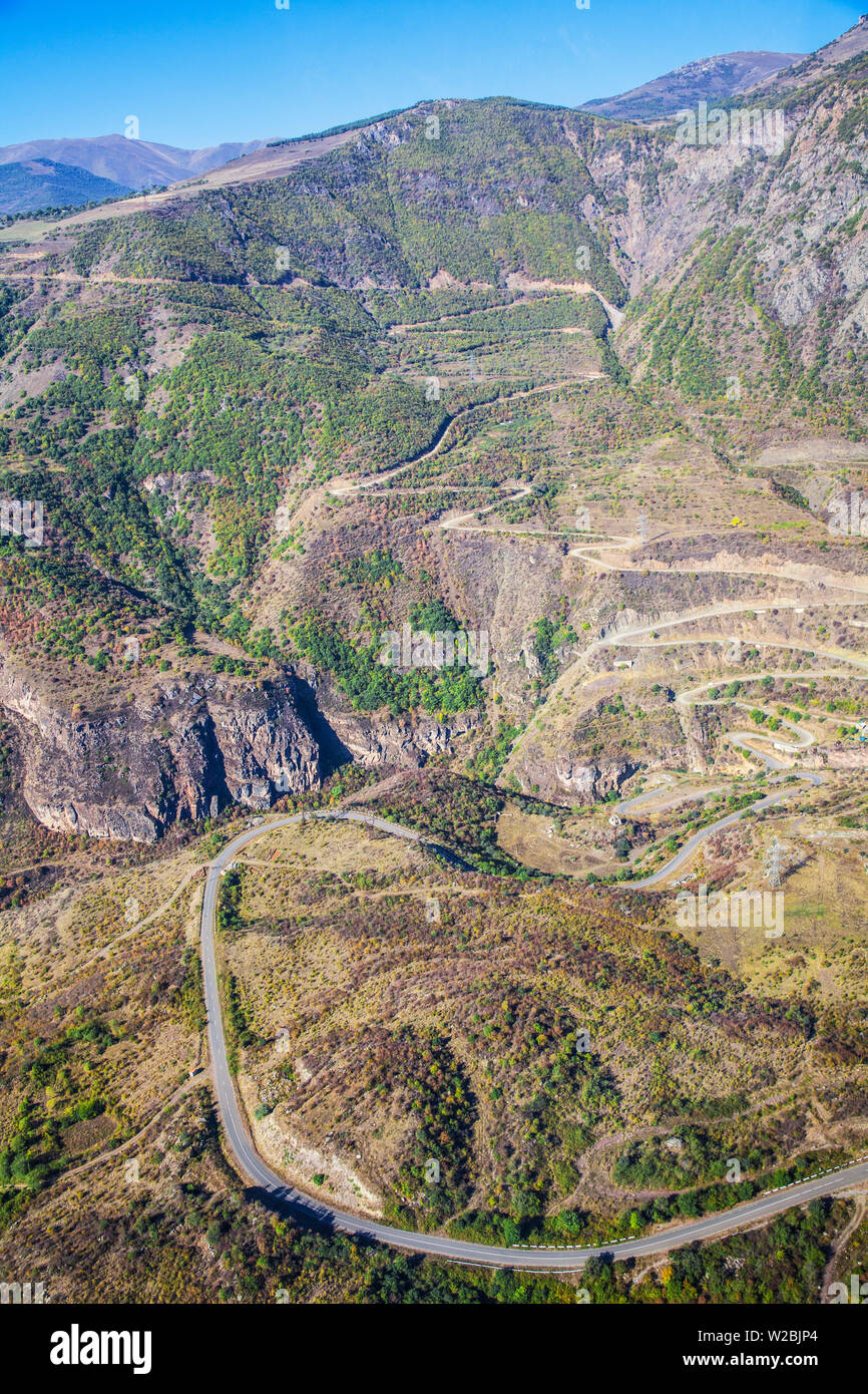 Armenia, Syunik Province, Tatev, The winding mountain road to Tatev Monastery Stock Photo