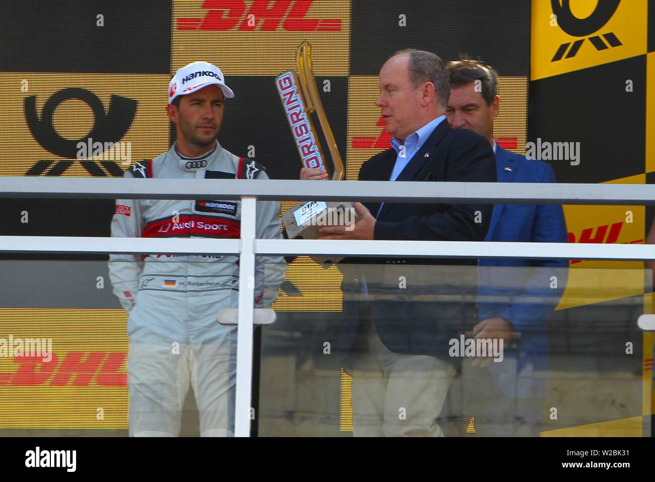 Nuremberg, Deutschland. 07th July, 2019. Nuernberg, Germany 5-7 July 2019: DTM Norisring - Race 2 - 2019 Prince Albert of Monaco wins the trophy for Bruno Spengler (BMW Team RMG # 7) | usage worldwide Credit: dpa/Alamy Live News Stock Photo