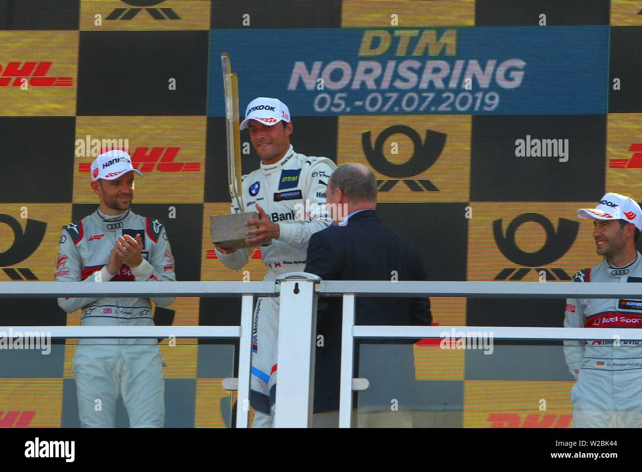 Nuremberg, Deutschland. 07th July, 2019. Nuernberg, Germany 5-7 July 2019: DTM Norisring - Race 2 - 2019 Prince Albert of Monaco wins the trophy for Bruno Spengler (BMW Team RMG # 7) | usage worldwide Credit: dpa/Alamy Live News Stock Photo