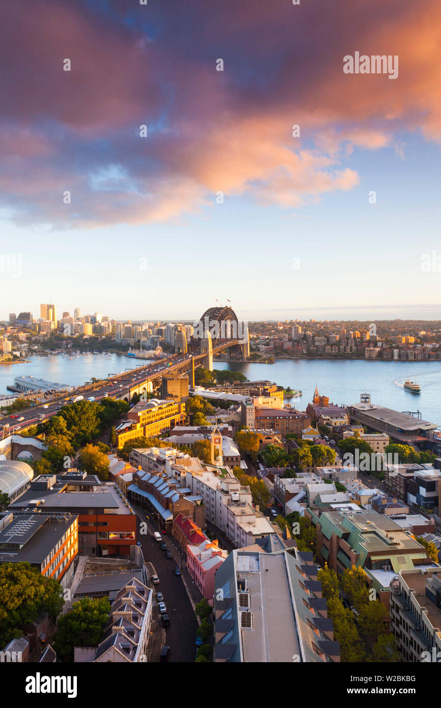 Australia, New South Wales, NSW, Sydney, Sydney Harbour Bridge, elevated view, dawn Stock Photo