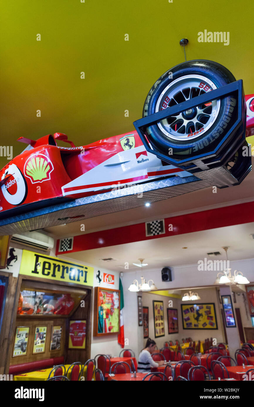 Australia, Victoria, VIC, Melbourne, Carlton, Lygon Street, Ferrari Formula 1 racing car inside Cafe Cavallino Stock Photo