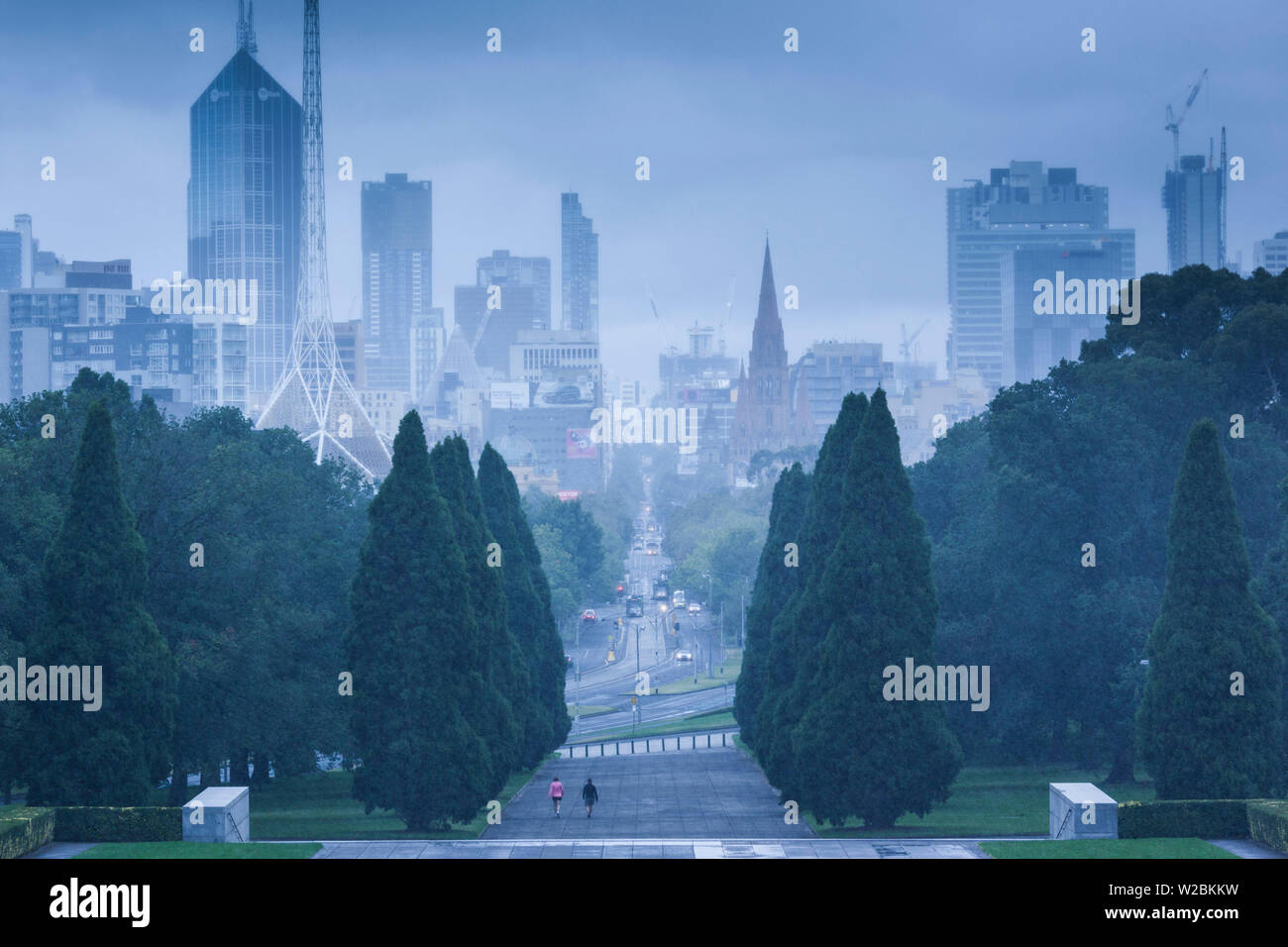 Australia, Victoria, VIC, Melbourne, skyline from the Shrine of Remebrance in the Kings Domain, morning Stock Photo