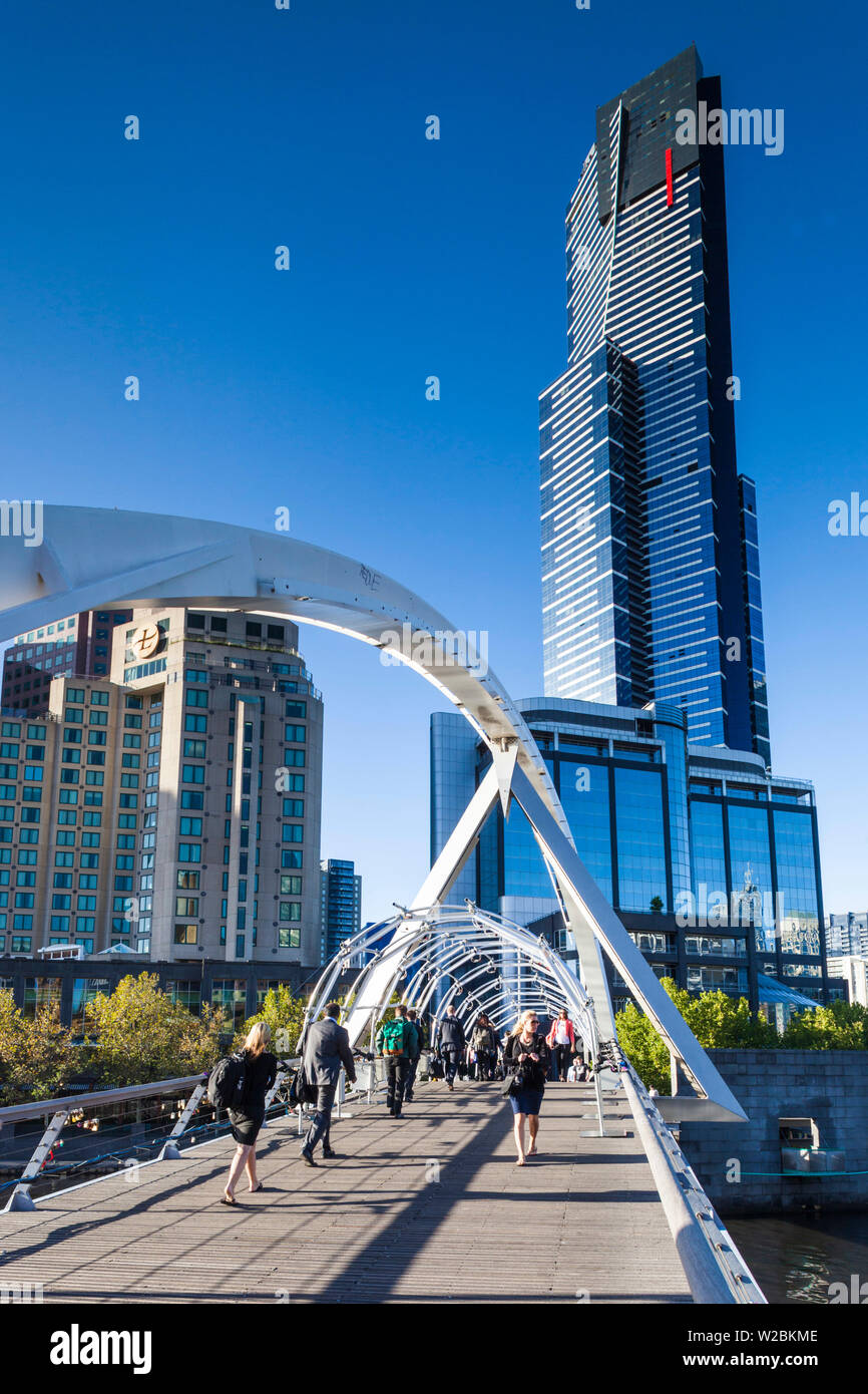 Australia, Victoria, VIC, Melbourne, Southbank, Eureka Tower and Yarra River footbridge, morning Stock Photo