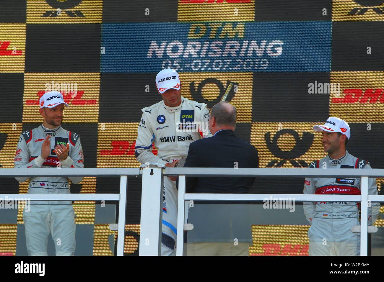 Nuremberg, Deutschland. 07th July, 2019. Nuernberg, Germany 5-7 July 2019: DTM Norisring - Race 2 - 2019 Prince Albert of Monaco wins the trophy for Bruno Spengler (BMW Team RMG # 7) | usage worldwide Credit: dpa/Alamy Live News Stock Photo