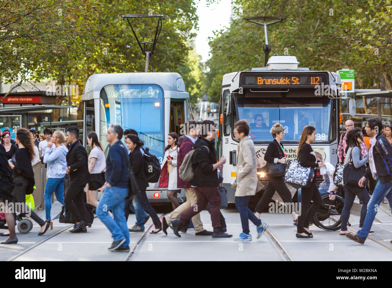 Australia, Victoria, VIC, Melbourne, Swanston Street, trams Stock Photo