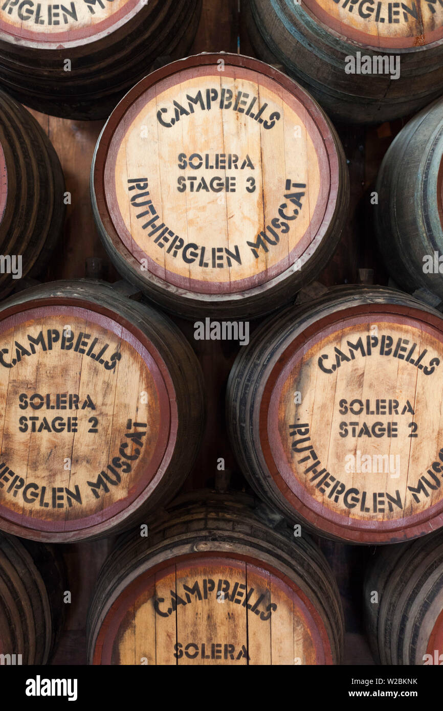 Australia, Victoria, VIC, Rutherglen, Campbell's Winery, wine barrels