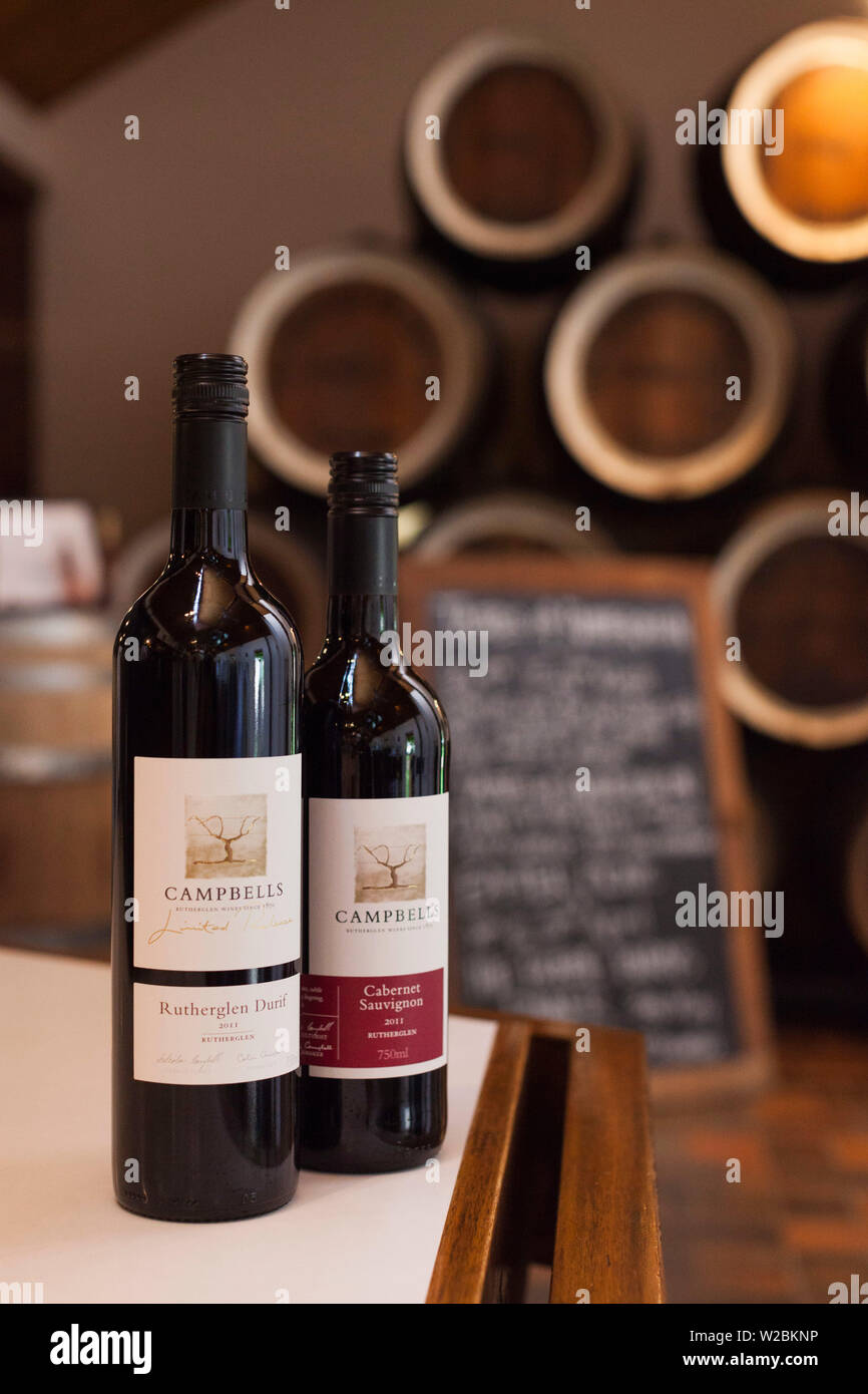 Australia, Victoria, VIC, Rutherglen, Campbell's Winery, wine bottles