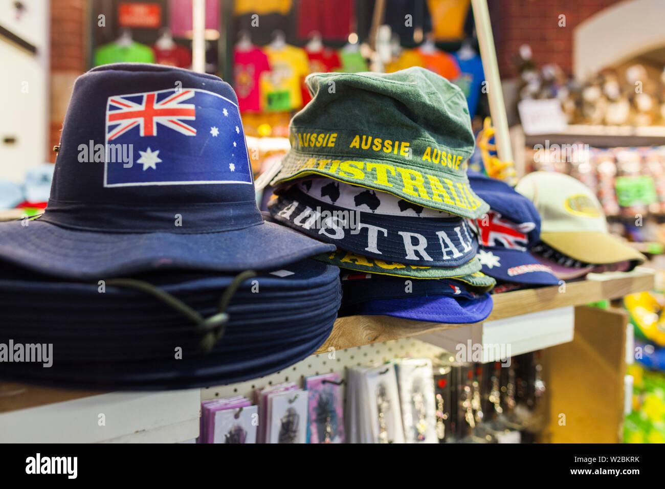 Australia, Western Australia, Freemantle, Freemantle Markets, souvenir hats Stock Photo