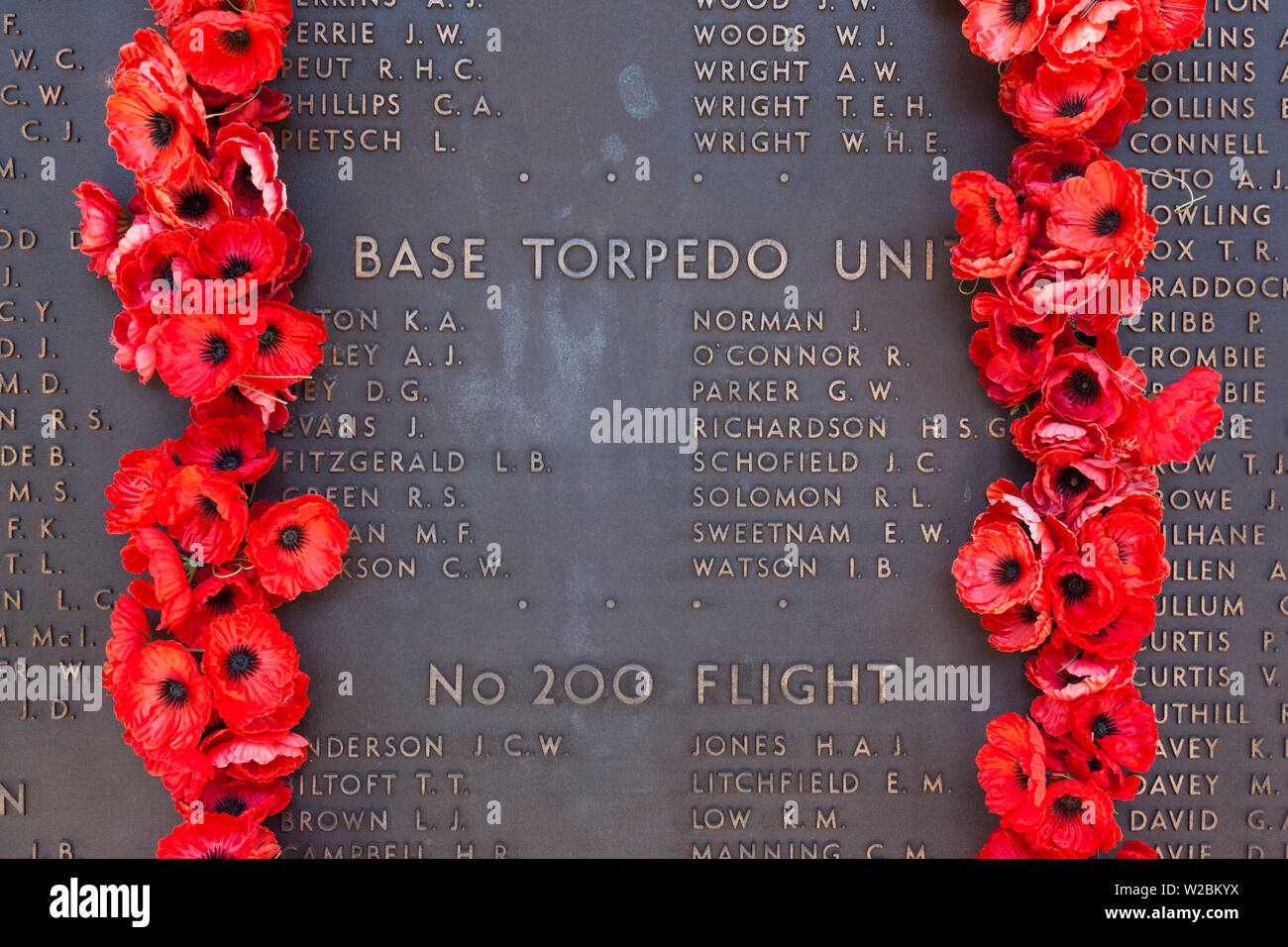 Australia, Australian Capital Territory, ACT, Canberra, Australian War Memorial, Hall of Memory, poppies on lists of fallen Australian soldiers Stock Photo