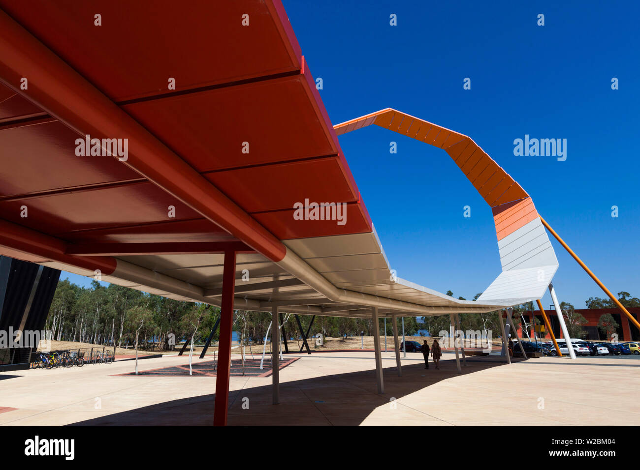 Australia, Australian Capital Territory, ACT, Canberra, National Museum of Australia, outdoor public art, The Loop and Uluru Line Stock Photo