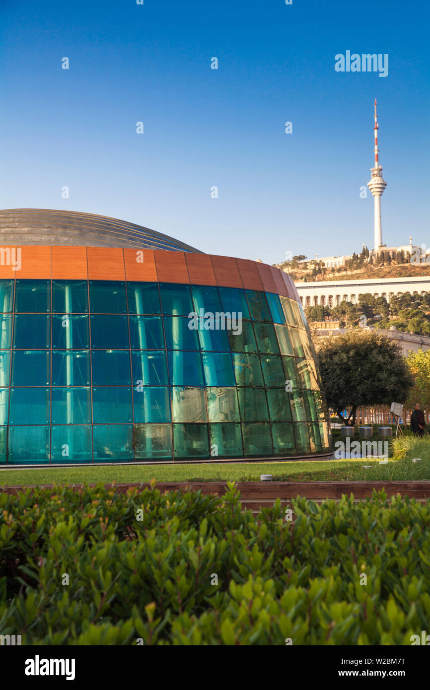 Azerbaijan, Baku, International Mugham Center with TV tower in background Stock Photo