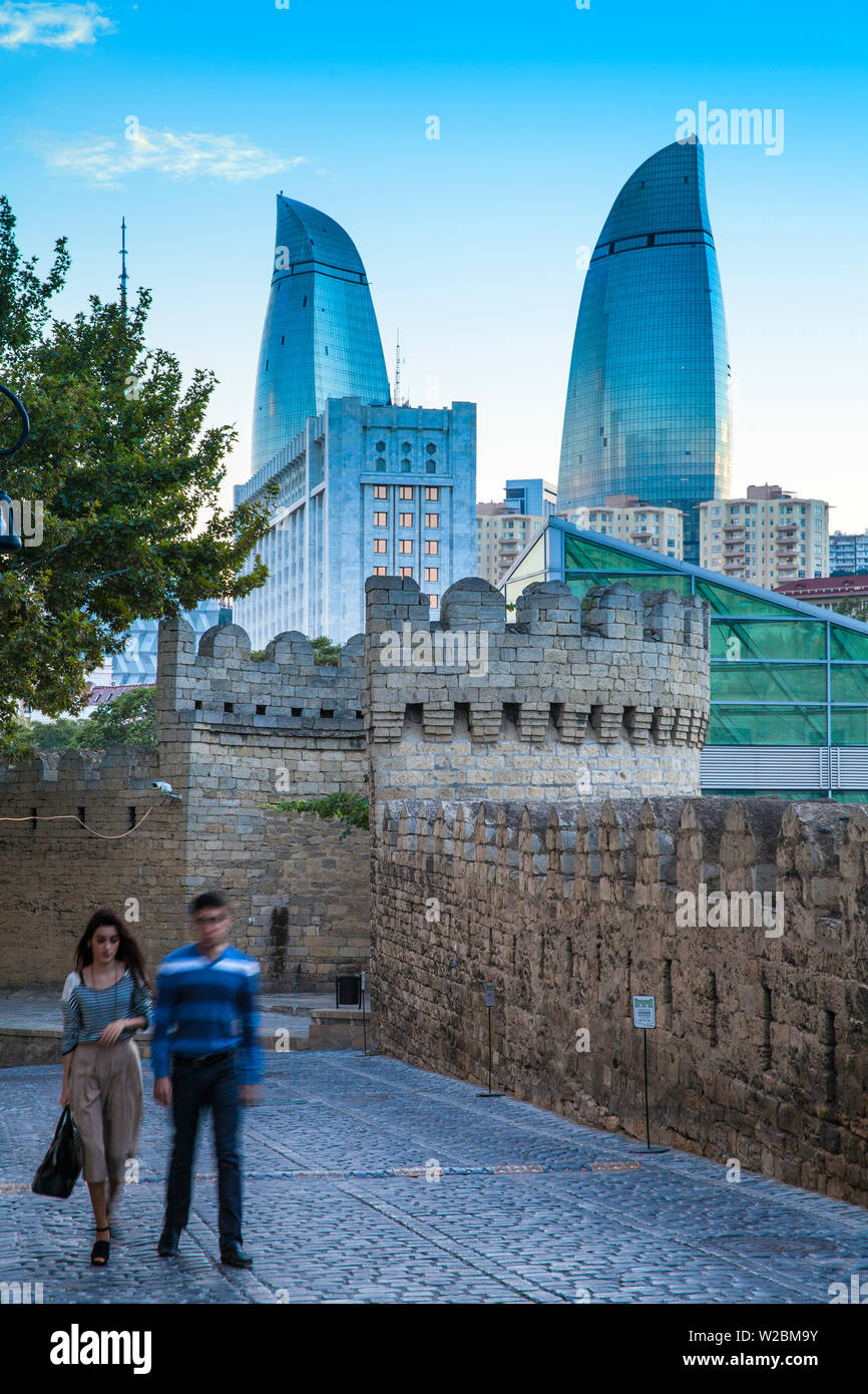 Azerbaijan Baku View Of Old City Walls And The Flame Towers At Night azerbaijan-baku-view-of-old-city-walls-and-the-flame-towers-at-night