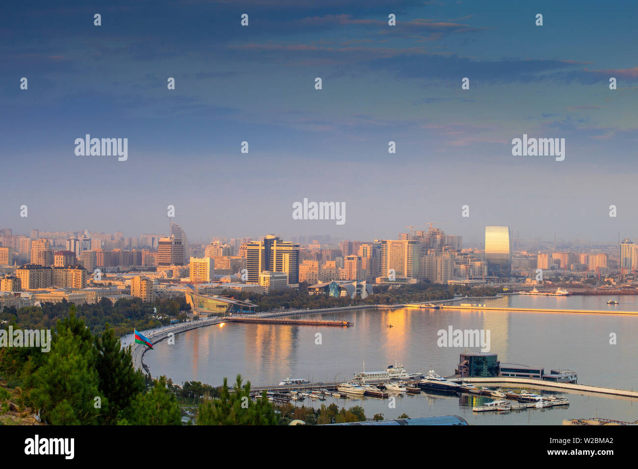 Azerbaijan, Baku, View of Baku Bay Stock Photo