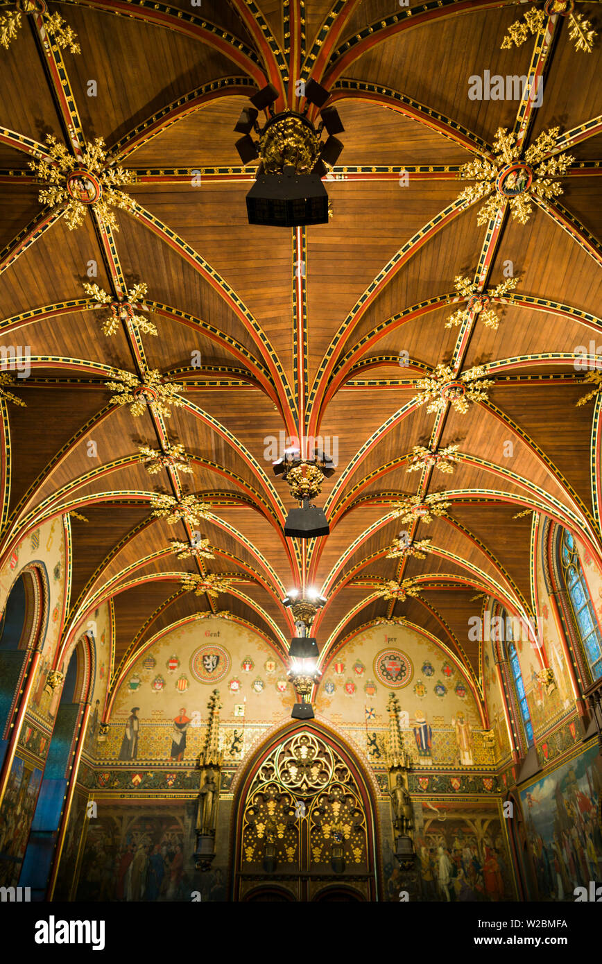 Belgium, Bruges, Bruges town hall, the Gothic Hall, interior Stock Photo