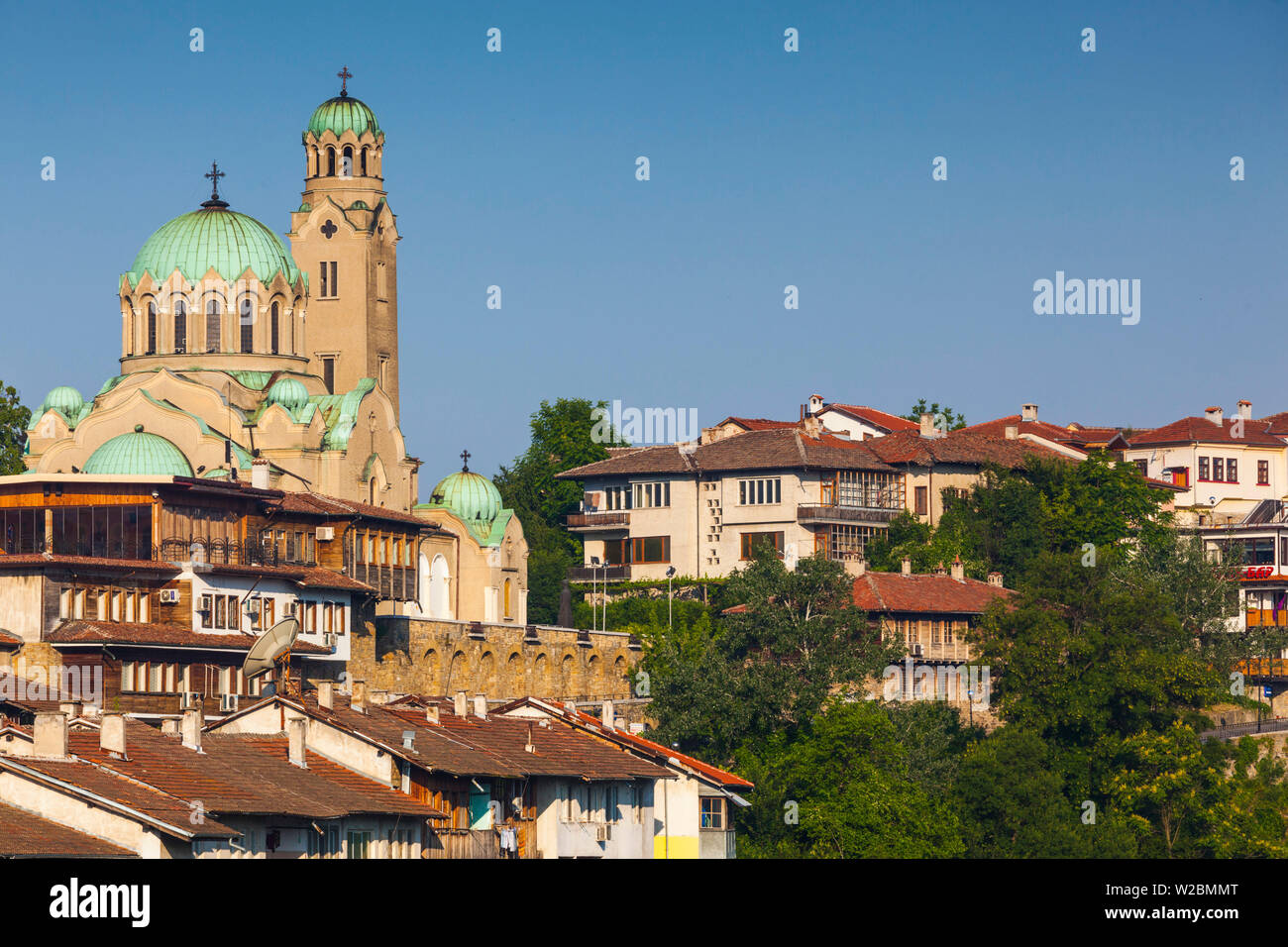 Bulgaria, Central Mountains, Veliko Tarnovo, Asenova, Old Fortress Area, Tsarevets Fortress, elevated view of city Stock Photo