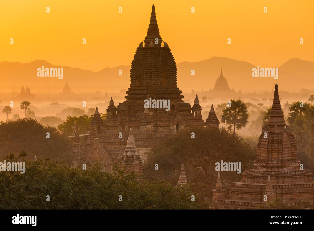 Ancient temple city of Bagan (also Pagan) at sunrise, Myanmar (Burma) Stock Photo
