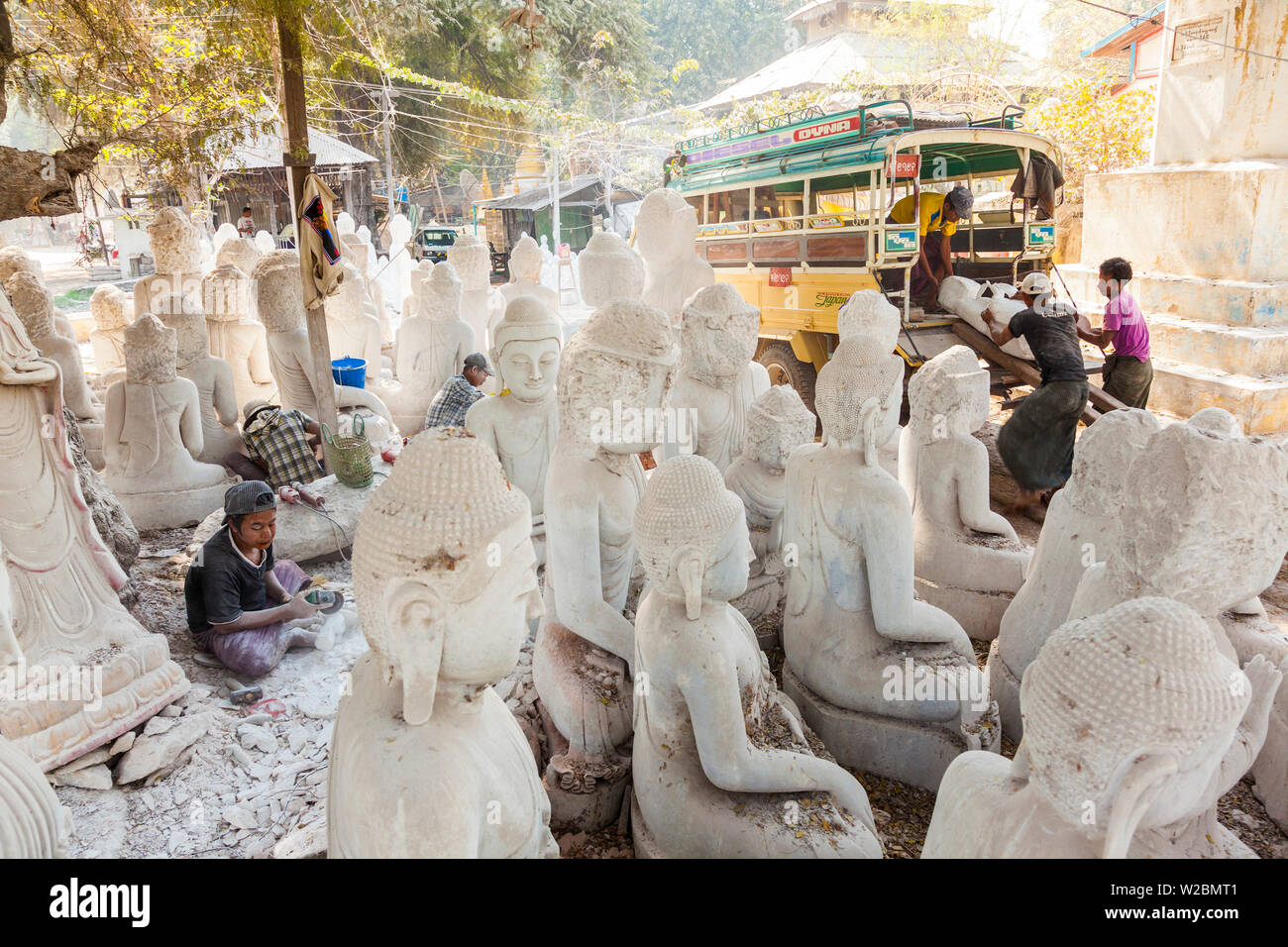Buddha stone carvering neighbourhood, Mandalay, Myanmar (Burma) Stock Photo